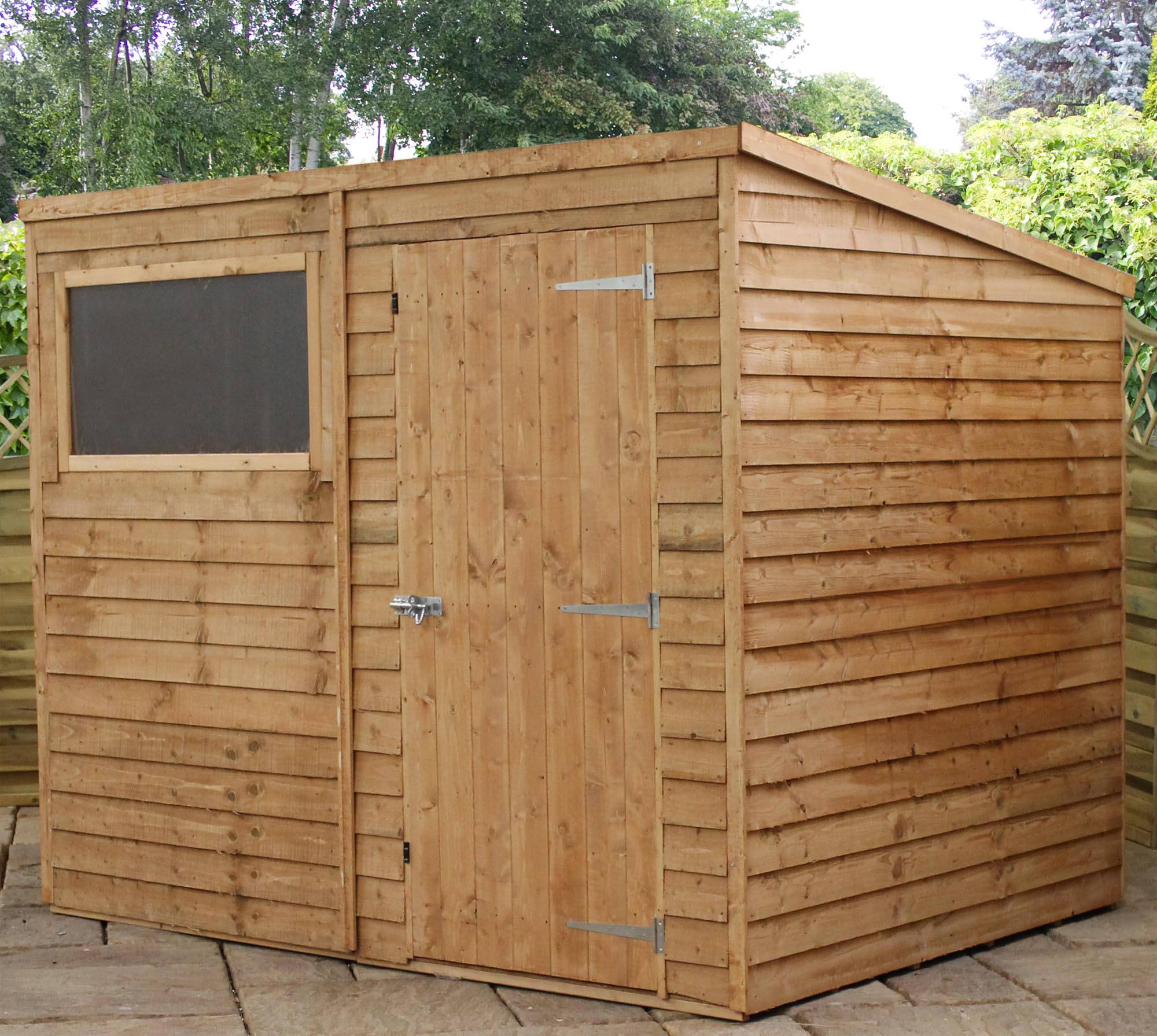 8 x 6 Cambridge Overlap Pent Shed With Single Door + 1 Window (Solid