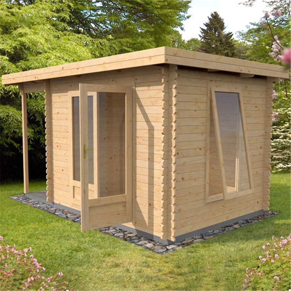 3m x 2.5m Pent Log Cabin (Double Glazing) with FREE Felt (44mm Tongue
