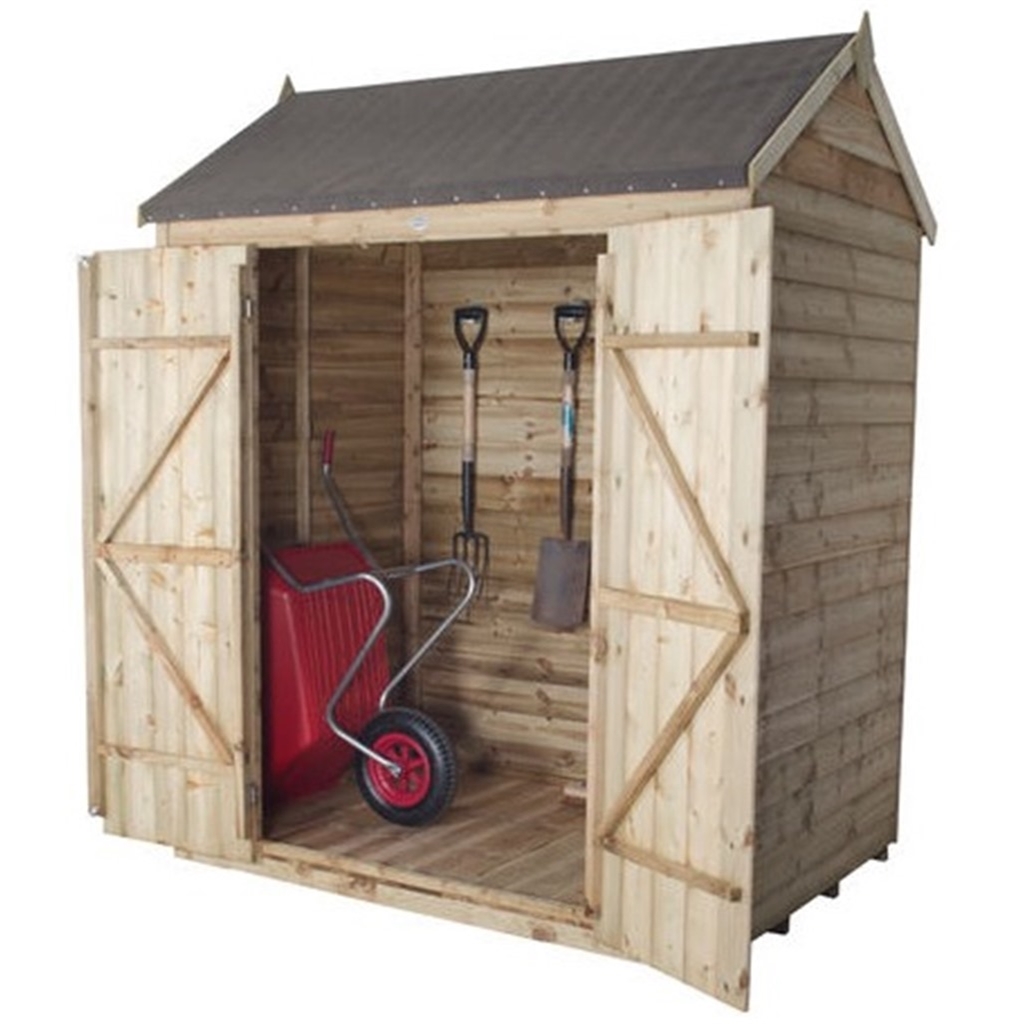 4 x 6 Pressure Treated Reverse Overlap Apex Shed Double Doors