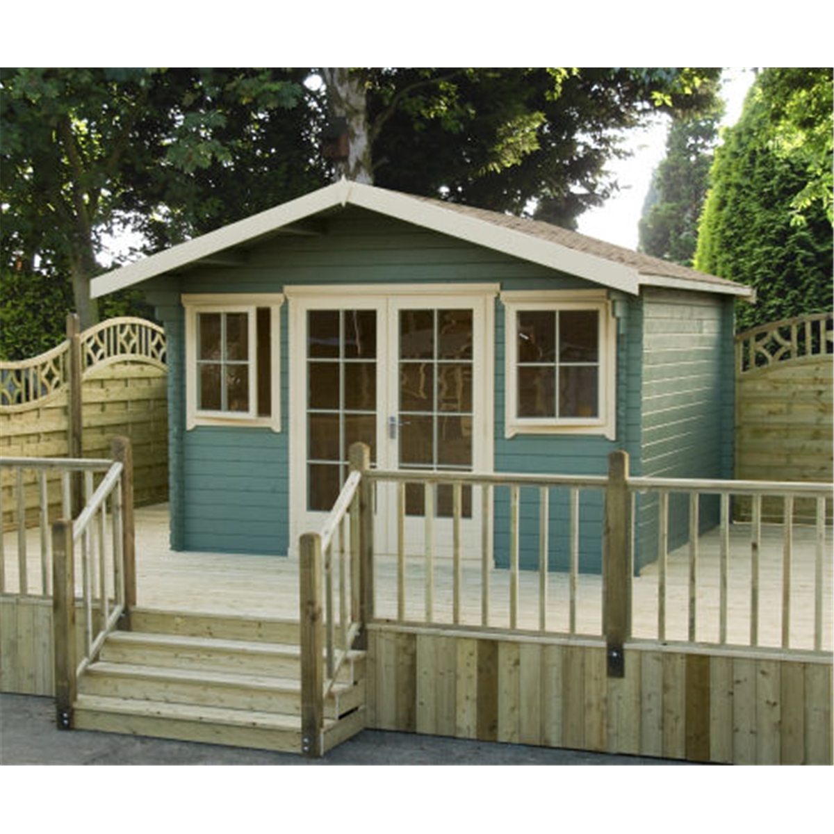 Eaton Log Cabins : 5.34m x 4.19m Log Cabin + Fully Glazed Double Doors 