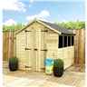 14 X 6  Super Saver Pressure Treated Tongue And Groove Apex Shed + Double Doors + Low Eaves + 4 Windows