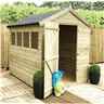 8 X 6 Premier Pressure Treated Tongue And Groove Apex Shed With Higher Eaves And Ridge Height 4 Windows And Single Door + Safety Toughened Glass - 12mm Tongue And Groove Walls, Floor And Roof