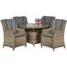 Seater - 5 Piece - Deluxe Rattan Round Highback Comfort Dining Set - Table With 4 Highback Comfort Chairs Including Cushions - Free Next Working Day Delivery (Mon-Fri)