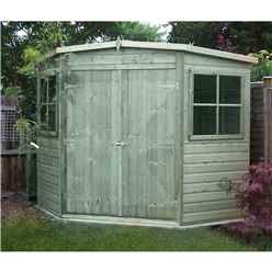 7 X 7 - Pressure Treated Tongue And Groove - Corner Shed - 2 Opening Windows - Double Doors - 12mm Tongue And Groove