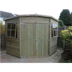8 X 8 - Pressure Treated Tongue And Groove - Corner Shed - 2 Opening Windows - Double Doors - 12mm Tongue And Groove
