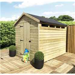 8 X 4 Security Pressure Treated Tongue & Groove Apex Shed + Single Door + Safety Toughened Glass + 12mm Tongue Groove Walls ,floor And Roof With Rim Lock & Key