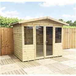 8 X 7 Pressure Treated Tongue And Groove Apex Summerhouse With Higher Eaves And Ridge Height + Overhang + Toughened Safety Glass + Euro Lock With Key + Super Strength Framing