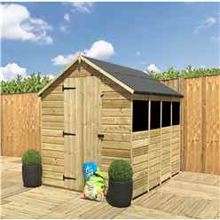 12 X 8  Super Saver Pressure Treated Tongue And Groove Apex Shed + Single Door + Low Eaves + 4 Windows
