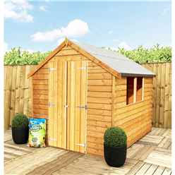 Installed 8 X 6 (2.39m X 1.83m) - Super Value Overlap - Apex Garden Wooden Shed - 2 Windows - Double Doors - 10mm Solid Osb Floor Installation Included