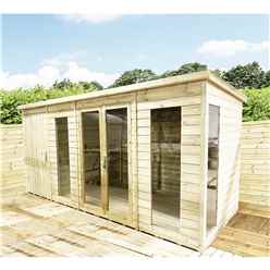 16 X 6 Combi Pent Summerhouse + Side Shed Storage - Pressure Treated Tongue & Groove With Higher Eaves And Ridge Height + Toughened Safety Glass + Euro Lock With Key + Super Strength Framing