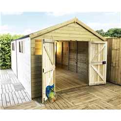 19 X 16 Premier Pressure Treated T&g Apex Workshop With Higher Eaves And Ridge Height Windowless And Double Doors (12mm T&g Walls, Floor & Roof) + Super Strength Framing