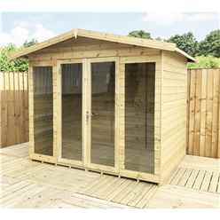 8 X 9 Pressure Treated Tongue And Groove Apex Summerhouse - Long Windows - With Higher Eaves And Ridge Height + Overhang + Toughened Safety Glass + Euro Lock With Key + Super Strength Framing