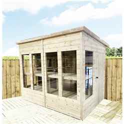 10 X 7 Pressure Treated Tongue And Groove Pent Summerhouse - Potting Summerhouse - Bench + Safety Toughened Glass + Rim Lock With Key + Super Strength Framing