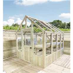 8 X 6 Pressure Treated Tongue And Groove Greenhouse - Super Strength Framing - Rim Lock - 4mm Toughened Glass + Bench + Free Install
