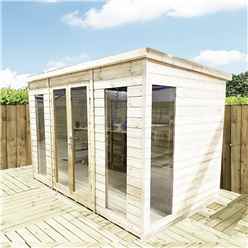 14 X 8 Pent Pressure Treated Tongue & Groove Pent Summerhouse With Higher Eaves And Ridge Height  + Toughened Safety Glass + Euro Lock With Key + Super Strength Framing