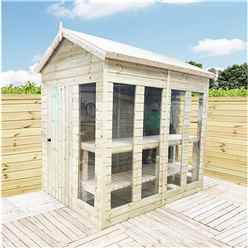 14 X 6 Pressure Treated Tongue And Groove Apex Summerhouse - Potting Summerhouse - Bench + Safety Toughened Glass + Rim Lock With Key + Super Strength Framing