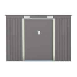 8 X 4 (2.61m X 1.21m) Double Door Metal Pent Shed - Light Grey