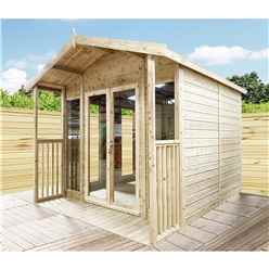 9 X 28 Pressure Treated Tongue And Groove Apex Summerhouse + Overhang + Veranda + Safety Toughened Glass + Euro Lock With Key + Super Strength Framing