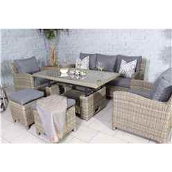 7 Seater - 6 Piece - Deluxe Rattan Sofa Dining Set with Adjustable Height Table, 3 Seat Sofa and 2 Armchairs - Free Next Working Day Delivery (Mon-Fri)	