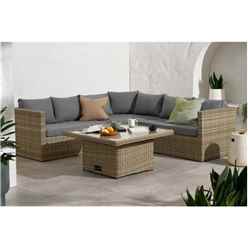 6 Seater - 4 Piece - Deluxe Rattan Corner Lounging Set with 1 Left Hand & Right Hand Sofa Bench, 1 Standard Corner Seat And Adjustable Height Table - Free Next Working Day Delivery (Mon-Fri)	