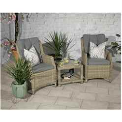 2 Seater - 3 Piece - Deluxe Rattan Comfort Companion Set Side Table & 2 Comfort Chairs including Cushions - Free Next Working Day Delivery (Mon-Fri)	