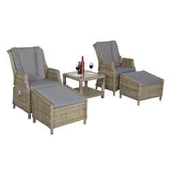 2 Seater - 5 Piece - Deluxe Rattan Gas Operated Chairs with 2 Chairs, 2 Stools and 1 Table - Includes Cushions - Free Next Working Day Delivery (Mon-Fri)	