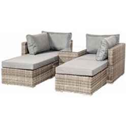 4 Seat Multi Setting Relaxer Deluxe Rattan Set with 2 Left Hand/ Right Hand Seats, 2 Ottoman Seats including Cushions & 1 Side Table - Free Next Working Day Delivery (Mon-Fri)	