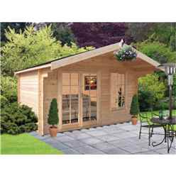 3.59m X 2.39m Log Cabin + Fully Glazed Double Doors - 28mm Wall Thickness