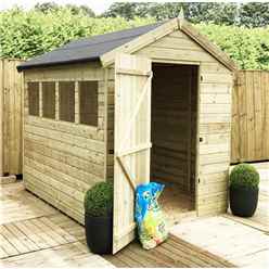 6 X 4 Premier Pressure Treated Tongue And Groove Apex Shed With Higher Eaves And Ridge Height 3 Windows And Single Door + Safety Toughened Glass - 12mm Tongue And Groove Walls, Floor And Roof