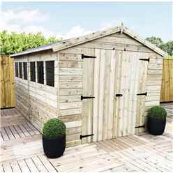 12 X 6 Premier Pressure Treated Tongue And Groove Apex Shed With Higher Eaves And Ridge Height 6 Windows And Double Doors + Safety Toughened Glass - 12mm Tongue And Groove Walls, Floor And Roof