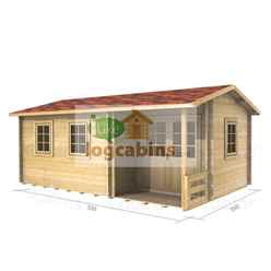5.5m X 3.5m (18 X 12) Apex Reverse Log Cabin (2114) - Double Glazing + Double Doors - 44mm Wall Thickness