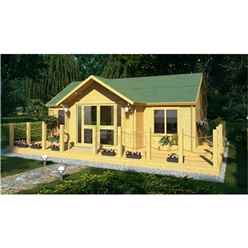 7m X 5m (23 X 16) Apex Reverse Log Cabin (4120) - Double Glazing + Double Doors - 70mm Wall Thickness