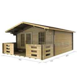 4m X 4m (13 X 13) Apex Log Cabin (2046) - Double Glazing + Double Doors - 44mm Wall Thickness