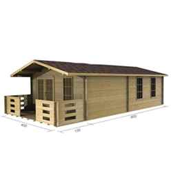 4m X 8m (13 X 26) Apex Log Cabin (2049) - Double Glazing + Double Doors - 44mm Wall Thickness