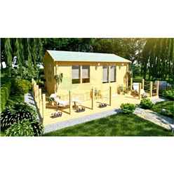 6m X 4m (20 X 13) Apex Reverse Log Cabin (2119) - Double Glazing + Double Doors - 44mm Wall Thickness