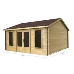 4.5m X 4.5m (15 X 15) Apex Reverse Log Cabin (2077) - Double Glazing + Double Doors - 44mm Wall Thickness