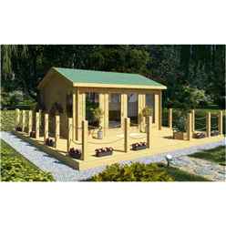 4.5m X 3.5m (15 X 12) Apex Reverse Log Cabin (2075) - Double Glazing + Double Doors - 70mm Wall Thickness