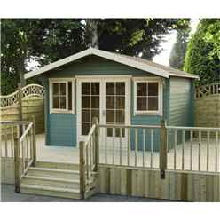 3.59m X 2.99m Log Cabin + Fully Glazed Double Doors- 34mm Wall Thickness