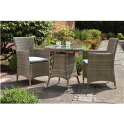 2 Seater - 3 Piece - Deluxe Rattan Bistro Set - 70cm Round Table With 2 Carver Chairs Including Cushions - Free Next Working Day Delivery (Mon-Fri)