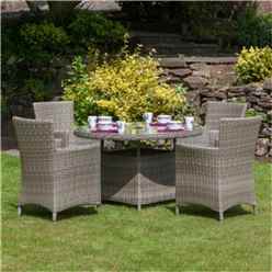 4 Seater - 5 Piece - Deluxe Rattan Round Carver Dining Set - 110cm Table With 4 Carver Chairs Including Cushions - Free Next Working Day Delivery (Mon-Fri)