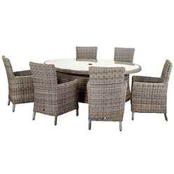 6 Seater - 7 Piece - Deluxe Rattan Elipse Oval Carver Dining Set - Table With 6 Carver Chairs Including Cushions - Free Next Working Day Delivery (Mon-Fri)