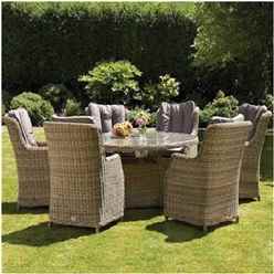 6 Seater - 7 Piece - Deluxe Rattan Round Highback Comfort Dining Set - Table With 6 Highback Comfort Chairs Including Cushions - Free Next Working Day Delivery (Mon-Fri)