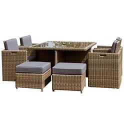 8 Seater - 9 Piece - Deluxe Rattan Cube Set - Square Table, 4 Chairs With Folding Backrest & 4 Footstools Including Cushions - Free Next Working Day Delivery (Mon-Fri)