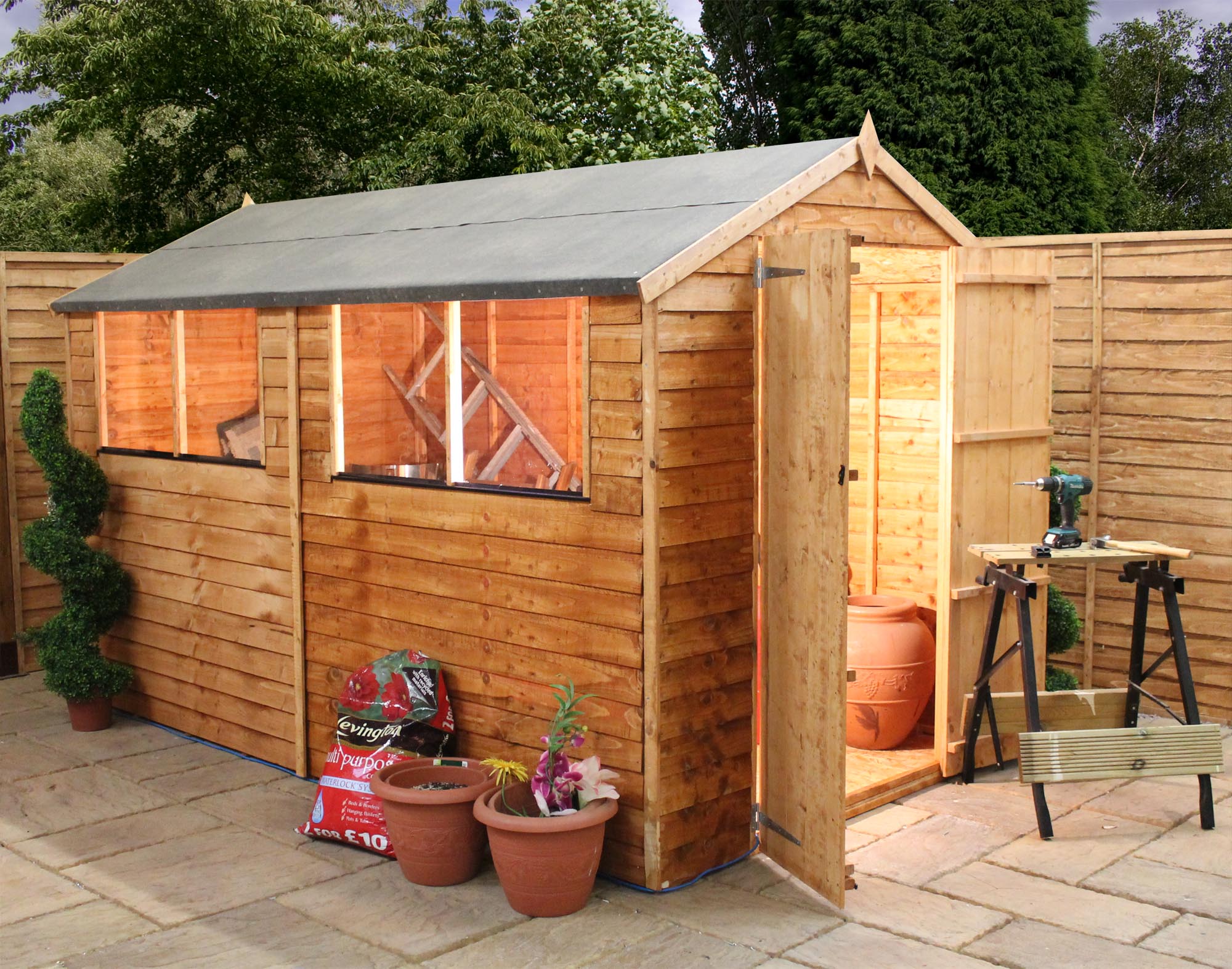 10 x 6 Cambridge Overlap Apex Shed With Double Doors + 4 Windows (10mm ...