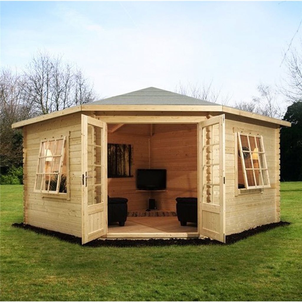 4m x 4m Corner Log Cabin (Single Glazing) with Large 