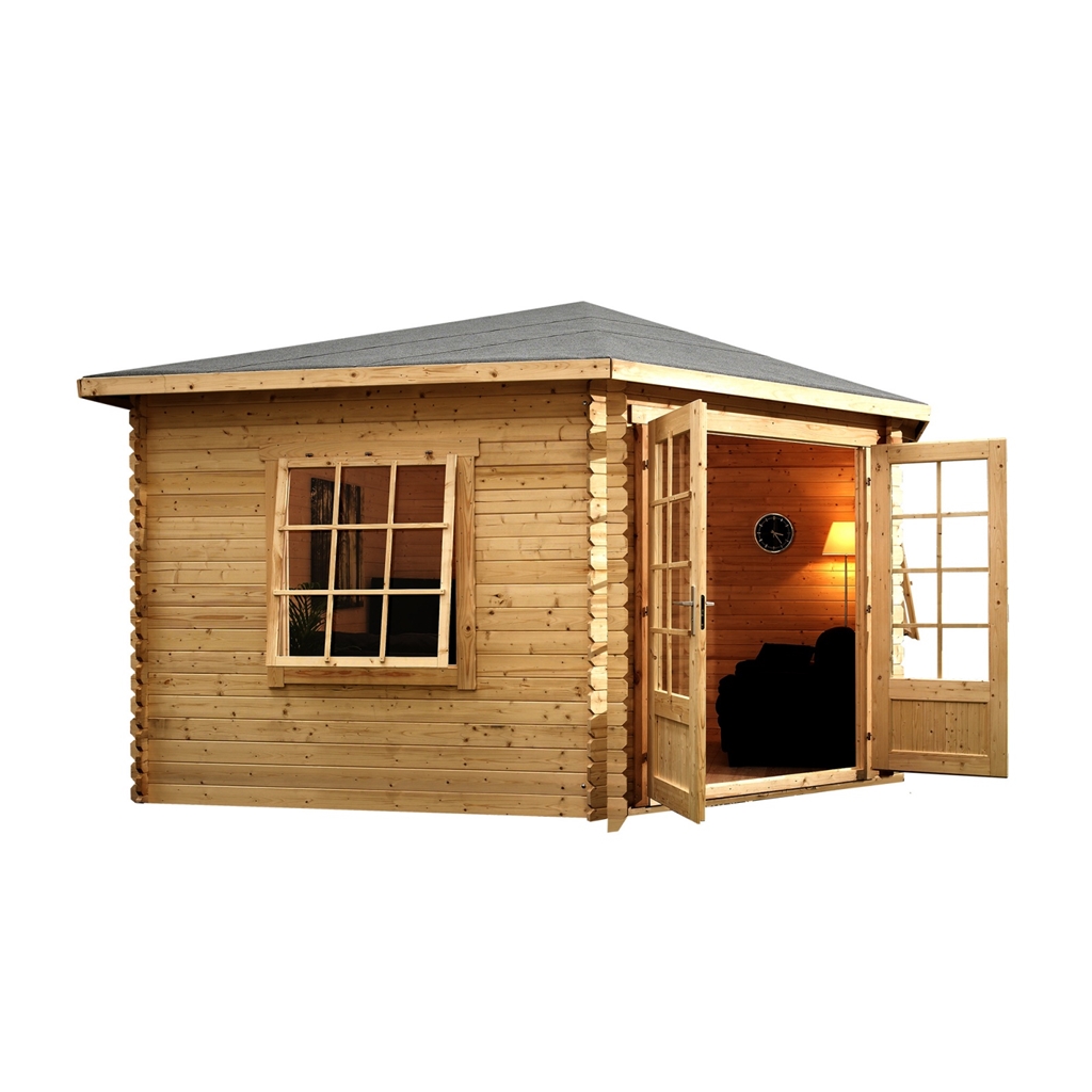 4m x 4m Corner Log Cabin (Double Glazing) with Large 