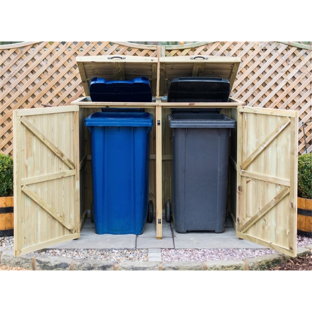 Double Redwood Pressure Treated Wheelie Bin Store 140 Litre Bins