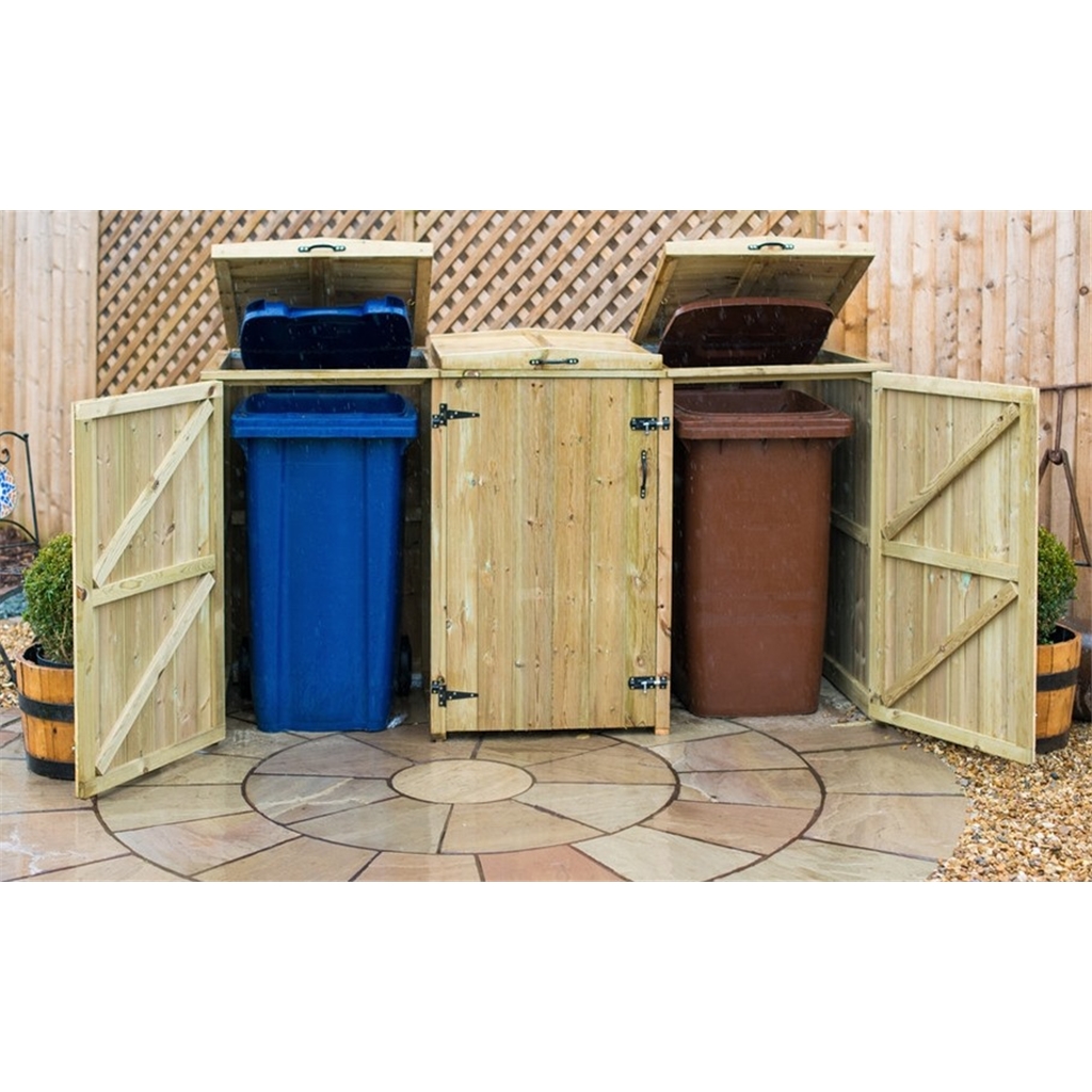 Triple Redwood Pressure Treated Wheelie Bin Store 240 Litre Bins