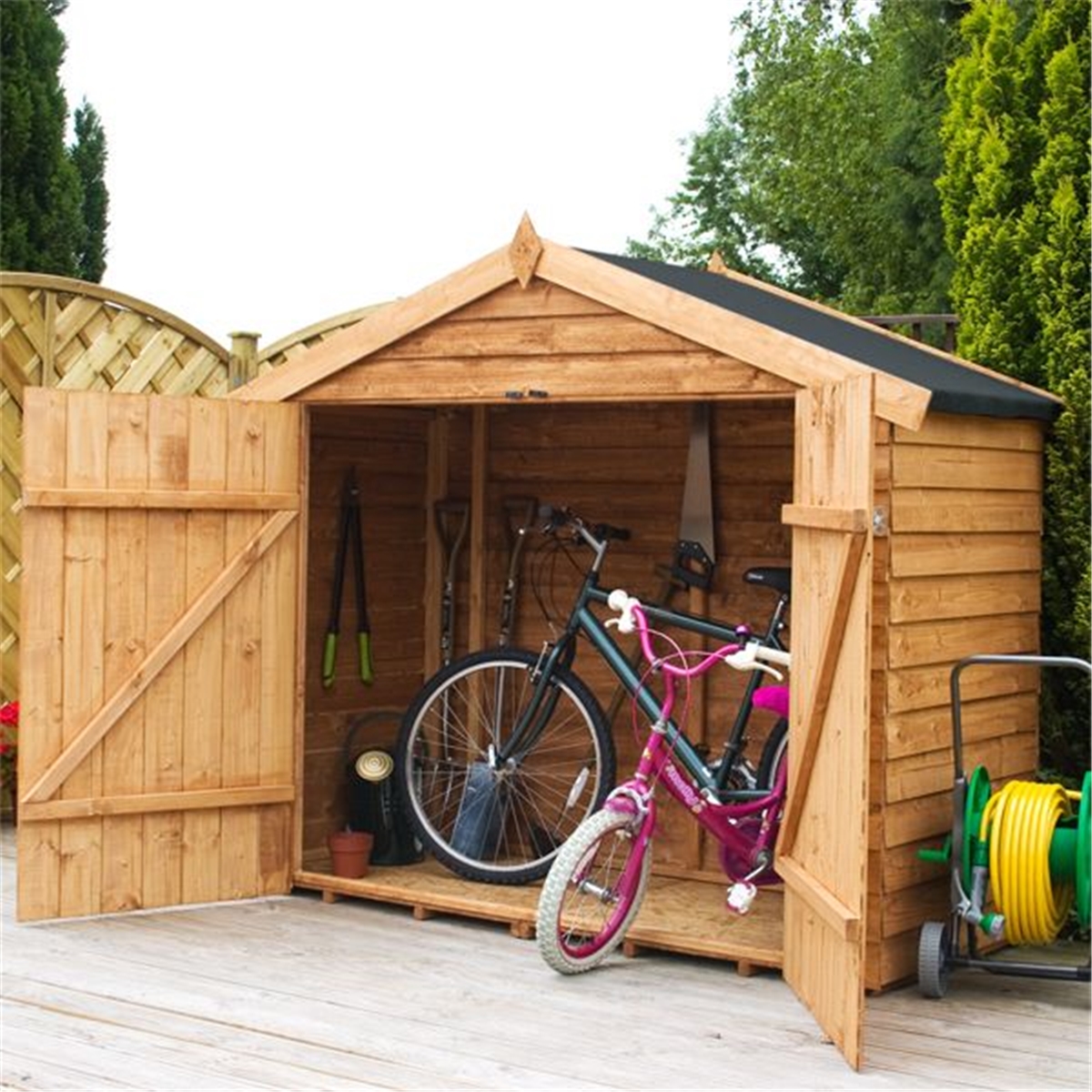 INSTALLED 7 x 3 Overlap Apex Bike Store (10mm OSB Floor 