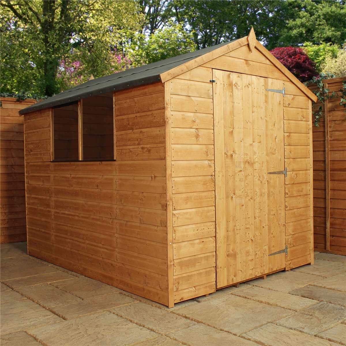 INSTALLED 8 x 6 Tongue and Groove Apex Shed With Large Door (Solid 10mm